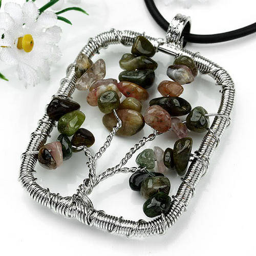 36X47mm Tourmaline Gemstone Chip Wire Tree Pendant