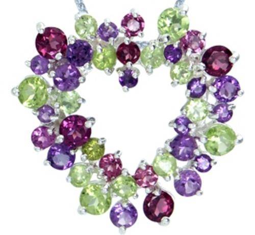 [R7717.16] ASHA CRAFT Exquisite 3.68ct Peridot, Amethyst, Rhodolite 925 Sterling Silver Necklace