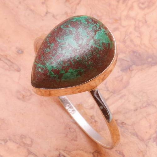 ASHA CRAFT - 100% REAL Chrysocolla Gemstone 925 Sterling Silver Ring - Size 10 / U