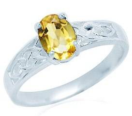 ASHA CRAFT - Celtic 0.50ct Genuine Citrine 925 Sterling Silver Ring Size 9 / S
