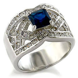 "Awesome" Princess Cut CZ Blue Sapphire and Diamond Dress Ring - Size 6