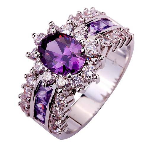 Oval Cut Amethyst White Sapphire Gemstone Ring - Size 9