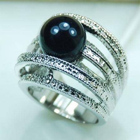 Huge Black Pearl 925 Sterling Silver Ring - Size 9