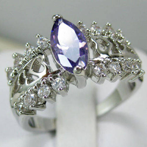 Amethyst 10KT White Gold Filled Ring- Size 7