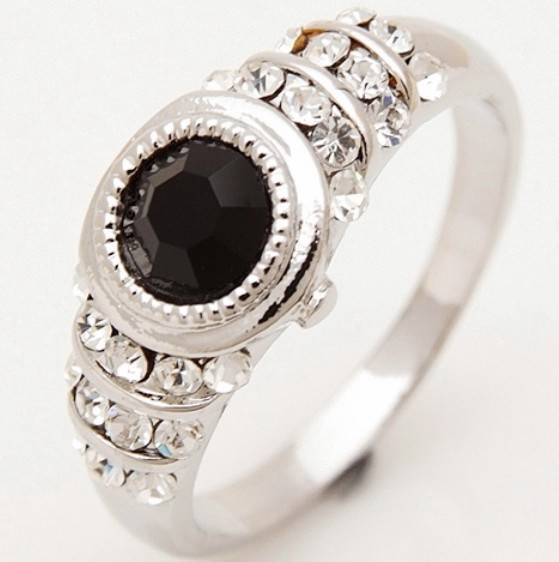 10k White Gold Filled Black Sapphire Ring - Size 10