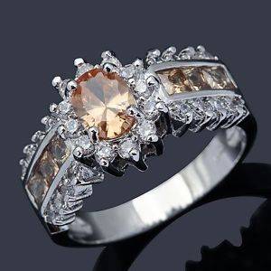 Champagne Topaz White Gold Filled Ring - Size 8