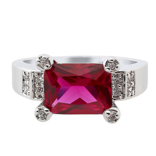 Emerald Cut White Gold Plated Cocktail Band Ring - Size  8