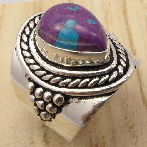 925 Silver Plated Rare PURPLE COPPER TURQUOISE OXIDIZED Ring - Size 8