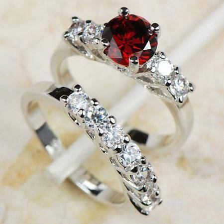 Garnet Engagement / Wedding Ring - Size 7