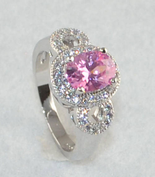 Pink & white Topaz Gemstones S80 Silver Ring - Size 9