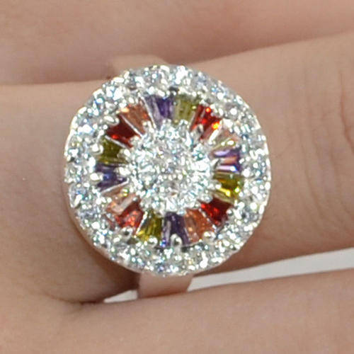 Vintage Noble mix Topaz Gemstones S80 Silver Ring - Size 8