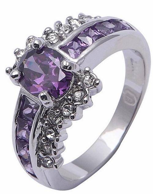 Lovely Purple Amethyst Ring 10KT White Gold Filled - Size 8