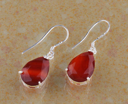 NEW FIRE FASHION  RED AGATE SILVER EARRINGS