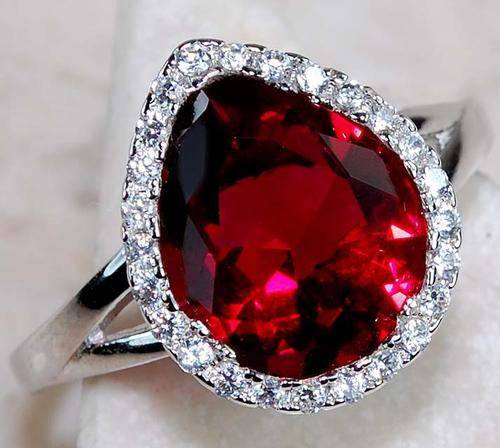 3CT Ruby & White Topaz 925 Solid Genuine Sterling Silver Ring Sz 8