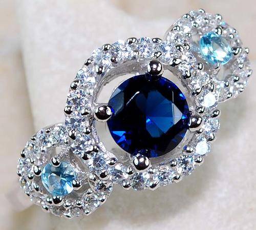 2CT Amethyst & White Topaz 925 Solid Genuine Sterling Silver Ring - Size 8