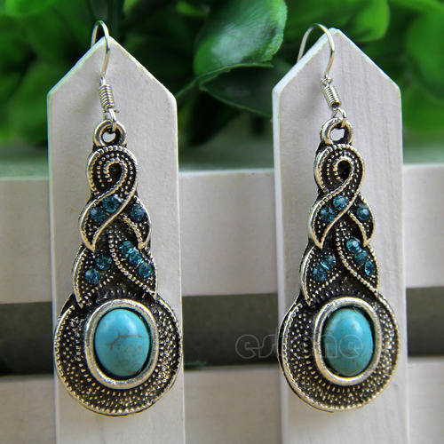 Natural Turquoise Cute Tibet Silver Hook Earrings