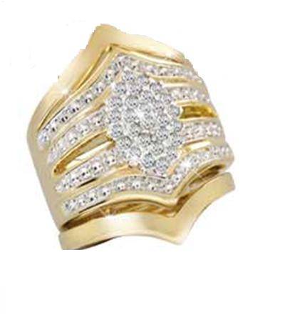Stunning*** Created Diamond Gold Plated Ring Trip Set - Size 9