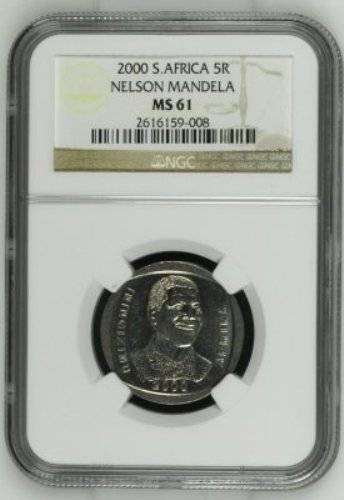 ***MS61*** SMILEY MANDELA 2000 R5 NGC GRADED ***MS61*** 2 COINS AVAILABLE