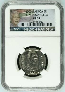***AU55***MANDELA 2000 SMILEY R5***AU55*** : NGC NEW LABEL : 5 COINS