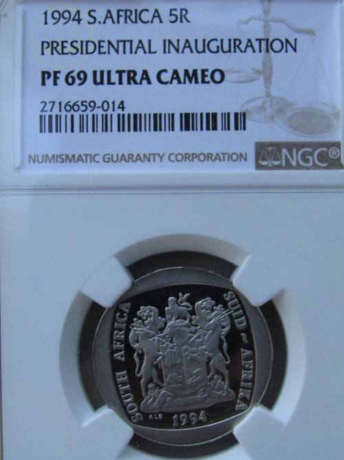 PROOF 1994 PRESIDENTIAL INAUGURATION R5 : NGC GRADED PF69 ULTRA CAMEO : HAS PARTIAL STEPS