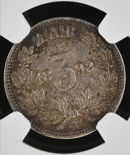 ***ZAR 1892 THREEPENCE NGC GRADED AU58***