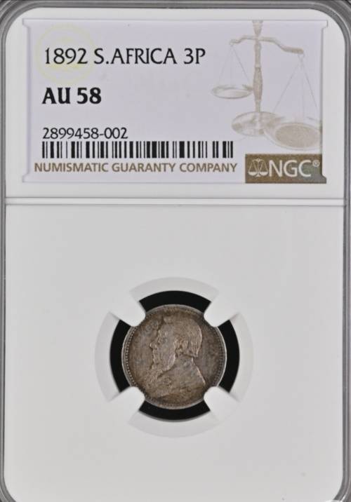 ***ZAR 1892 THREEPENCE NGC GRADED AU58***