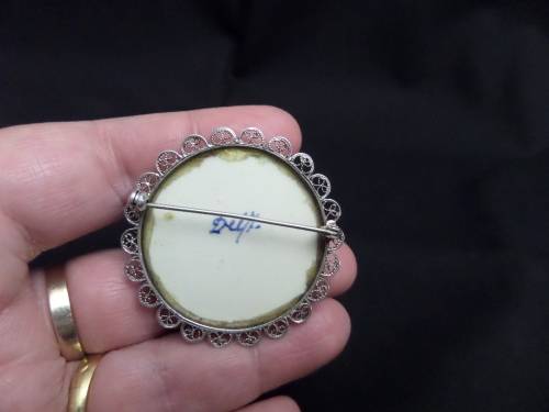Antique Delft Brooch in Silver (Not hallmarked but tested)48mm