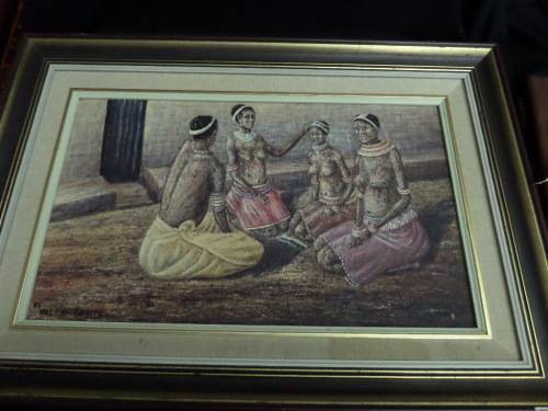 Helen Sebidi Oil on Board (Artwork 30cm x 48 cm) Frame 38cm x 56cm