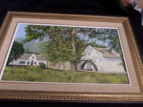 Johann Koch  born 1948 - oil on Board  Stellenbosch Farm Scene