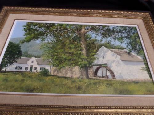 Johann Koch  born 1948 - oil on Board  Stellenbosch Farm Scene