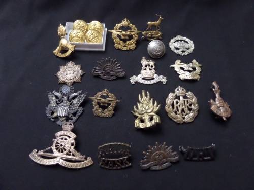 22 x Military Badges and Buttons (bid for the lot) Some lugs are missing