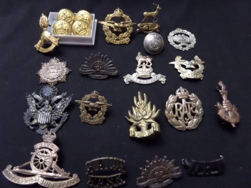 22 x Military Badges and Buttons (bid for the lot) Some lugs are missing
