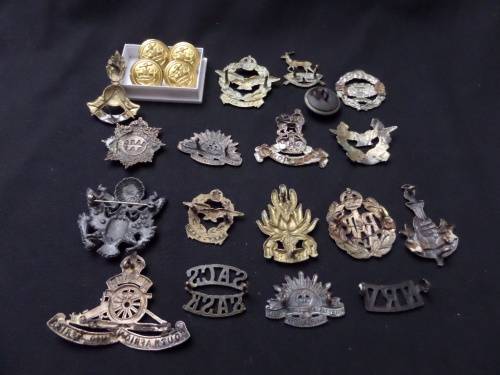 22 x Military Badges and Buttons (bid for the lot) Some lugs are missing