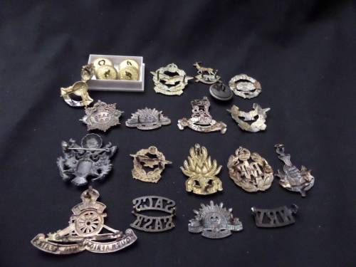 22 x Military Badges and Buttons (bid for the lot) Some lugs are missing