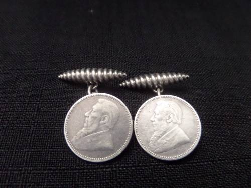 Birminghan 1899-1900 Hallmarked Silver Cufflinks made with ZAR Sixpence Coins dated 1986 and 1892