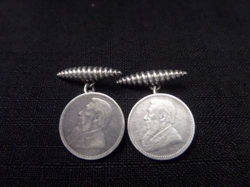 Birminghan 1899-1900 Hallmarked Silver Cufflinks made with ZAR Sixpence Coins dated 1986 and 1892