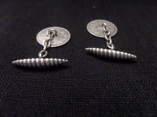Birminghan 1899-1900 Hallmarked Silver Cufflinks made with ZAR Sixpence Coins dated 1986 and 1892