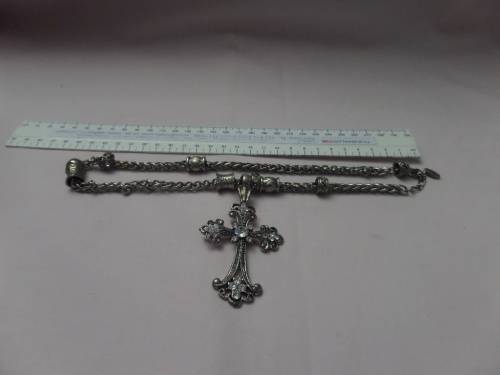 Heavy Necklace with markings(D&H) and Cross Clip on Pendant with White Stone