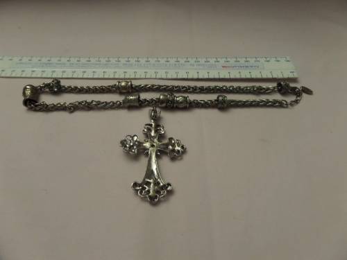 Heavy Necklace with markings(D&H) and Cross Clip on Pendant with White Stone