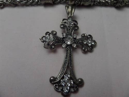 Heavy Necklace with markings(D&H) and Cross Clip on Pendant with White Stone