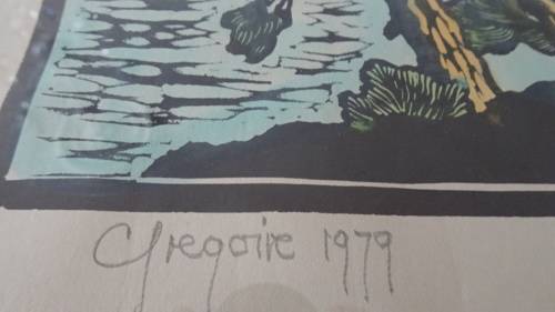 Gregoire Boonzaier 1909 - 2005 Linocut  Wind Swept Pine Trees- Signed in Pencil and dated 1979