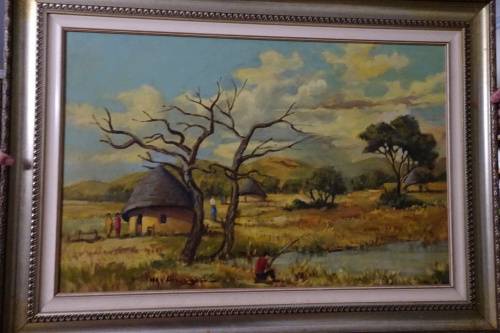 S.A. Artist H.G van Aswegen - Very Big Oil on Board - African Country Scene