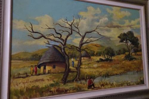 S.A. Artist H.G van Aswegen - Very Big Oil on Board - African Country Scene