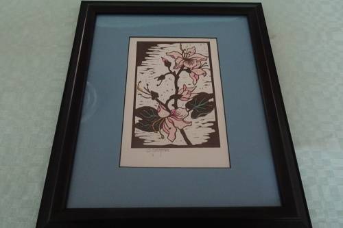Gregoire Boonzaier 1909 - 2005  Linocut Hibiscus in Colour- Signed in Pencil in excellent condition