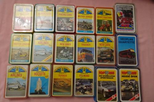 Big Collection of 18 Super Trumps Quartette and Top Ass Gaming Cards made in West Germany