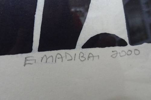 South Africain Artist Boycie Ezekiel Madiba (1948) Township Scene Limited Edition 14/50 Woodcut