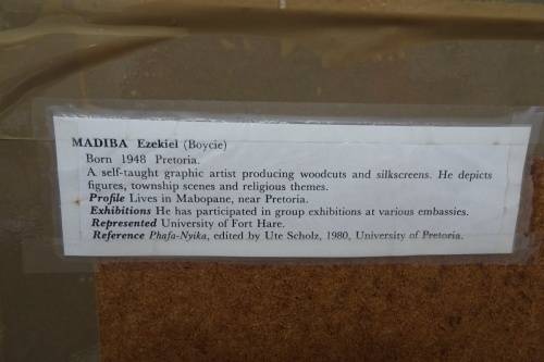 South Africain Artist Boycie Ezekiel Madiba (1948) Township Scene Limited Edition 14/50 Woodcut