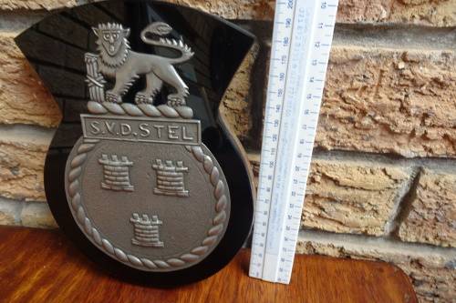 Stunning South Africain Navy Ships Plaque - S.V.D Stel- Pewter and Glass mounted on Wood