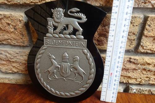 Stunning South Africain Navy Ships Plaque - S.V.D Bloemfontein - Pewter and Glass mounted on Wood