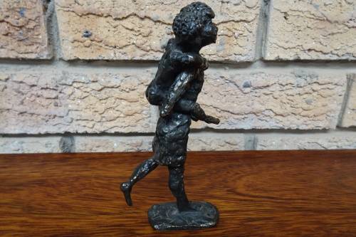 Bronze Statue of Woman Carrying Child on Back